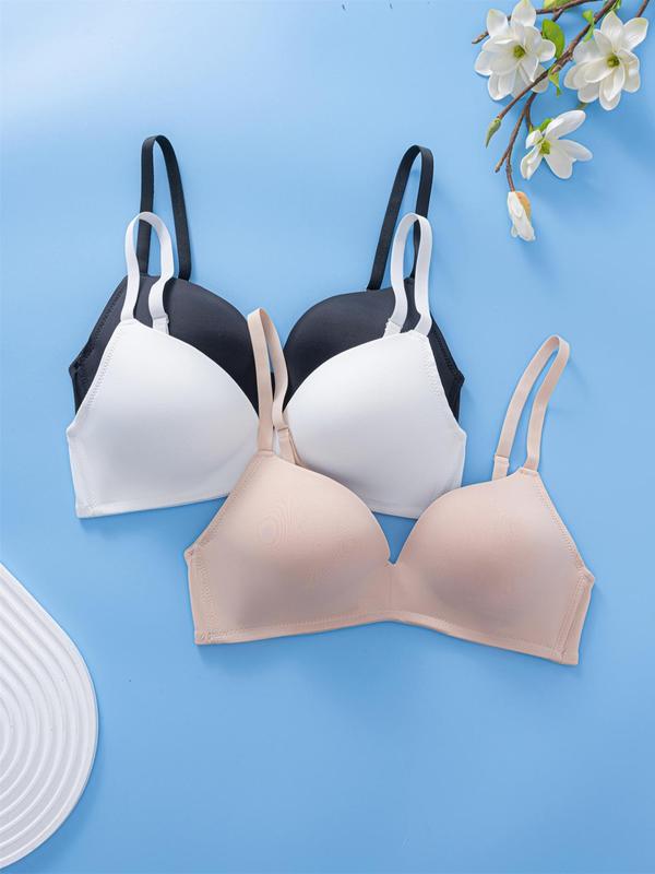 Women's Solid Wireless Bra, Comfortable Breathable Seamless Adjustable Strap Push Up Bra, Soft Lingerie for All Seasons