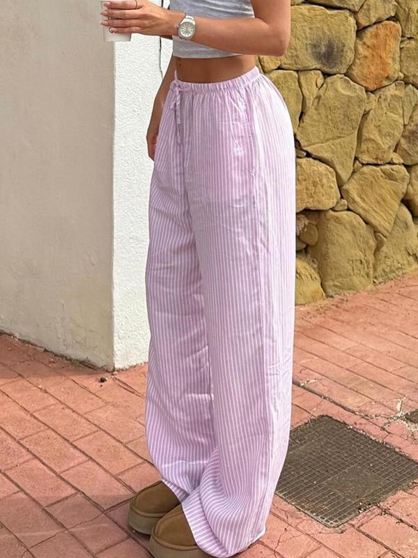 Women's Striped Print Drawstring Waist Wide Leg Pants, Casual Comfy Trousers for Summer, Fashion Women's Bottoms for Daily Wear