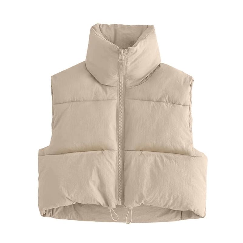 Women's Winter Crop Vest Sleeveless Zip Up Stand Collar Lightweight Puffer Padded Vest Womenswear Adjustable vest zip