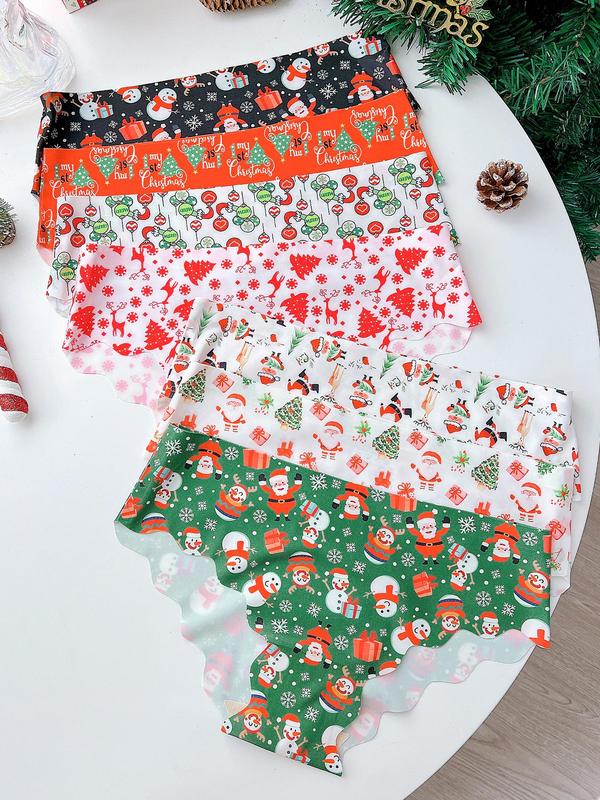 Women's Christmas Themed Cartoon Print Panty, Soft Comfy Breathable Seamless Knicker for Daily Wear, Women's Underwear for All Seasons