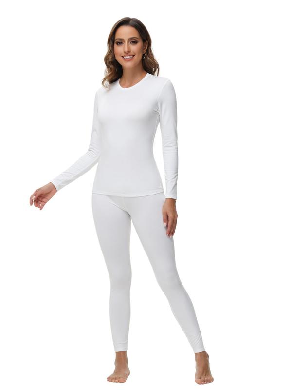 Women's Solid Round Neck Sports Thermal Underwear Top, Casual Comfy Breathable Long Sleeve T-shirt for Daily Wear, Ladies Sportswear for All Seasons