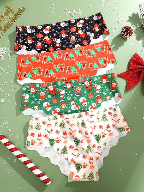 Women's Christmas Themed Cartoon Print Panty, Soft Comfy Breathable Seamless Knicker for Daily Wear, Women's Underwear for All Seasons