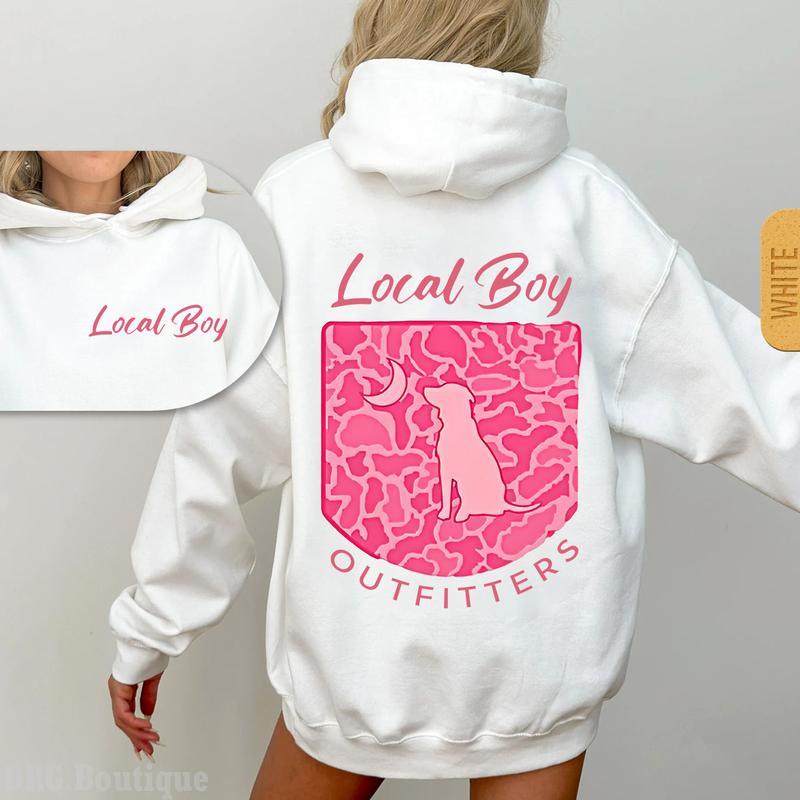 Local Boy Outfitters Hoodie, Pink Hunting Sweatshirt, Classic Camouflage Design Hoodie For Hunting, Adventure And Outdoor Style Shirt, Youthful And Comfortable Shirt For Women, Men