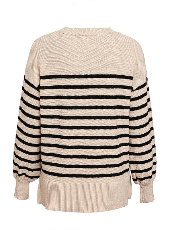 Women's Colorblock Striped Print Drop Shoulder Sweater, Casual Long Sleeve Round Neck Jumper for Fall & Winter, Fashion Ladies' Knitwear for Daily Wear