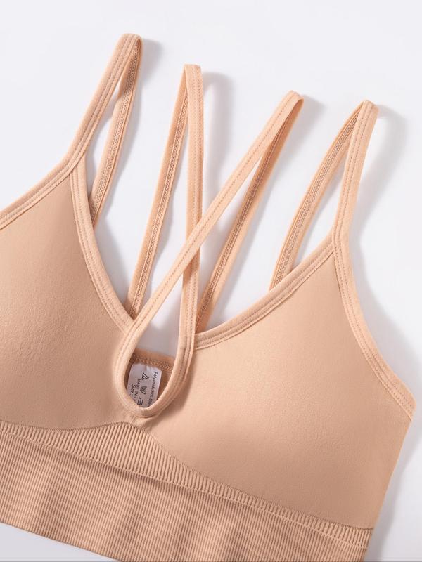 Women's Solid Color Criss Cross Wireless Bralette, Soft Comfortable Breathable Removable Padded Lingerie Top for Daily Wear, Lingerie for All Seasons