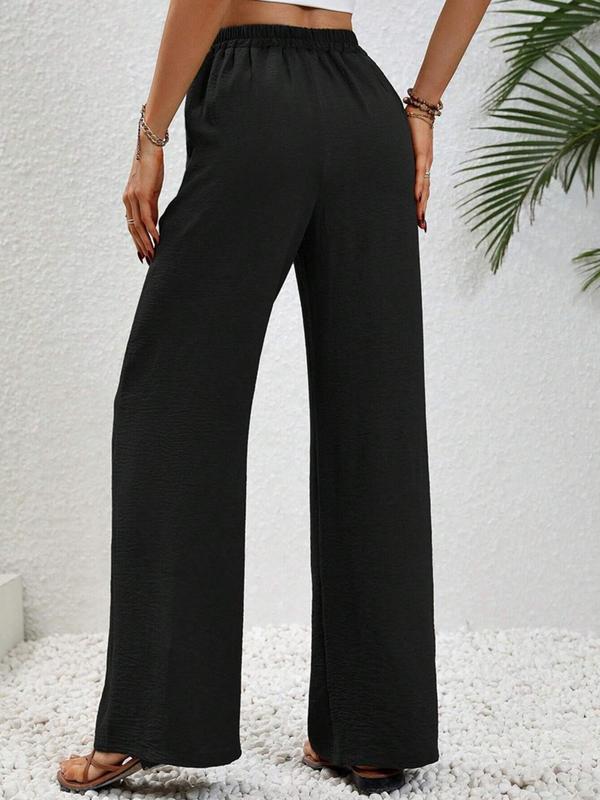 Women's Plain Drawstring High Waist Wide Leg Pants, Pants for Women, Baggy Pants, Summer Clothes Women, Casual Pocket Elastic Waist Trousers for Summer, Women's Bottoms for Daily Wear, Summer Outfits 2024