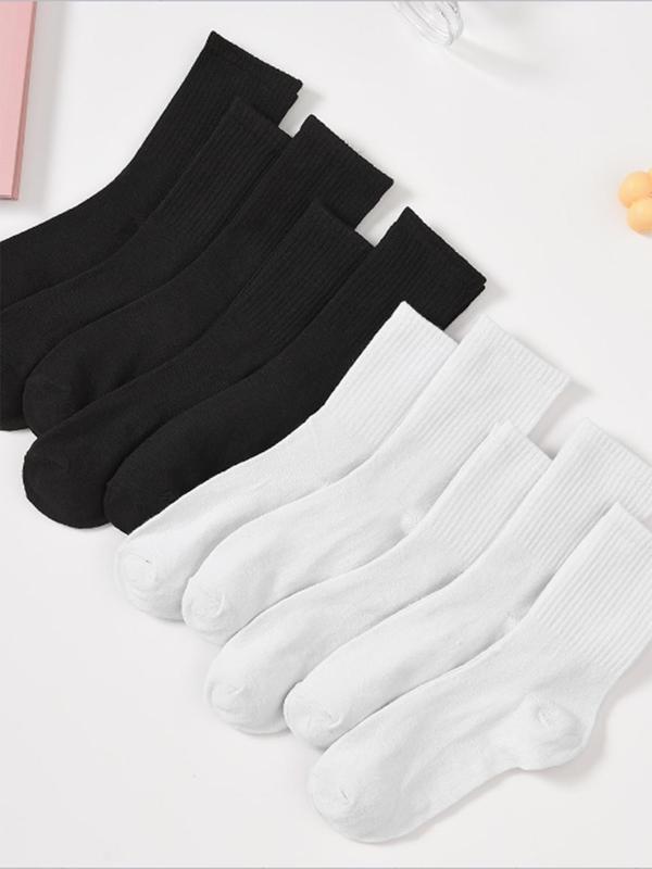 Women's 10 Pairs Solid Crew Socks, Basic Simple Mid Calf Socks for Daily Wear, Women's Socks for All Seasons