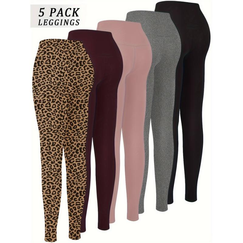 5 Pack Super Soft Leggings for Women: High Waisted, Tummy Control, No See Through, Workout, Yoga, Running Pants - Long Leggings - Adult Size - Stretchy Fabric - Solid Color - Tight Fit - Suitable for All Seasons