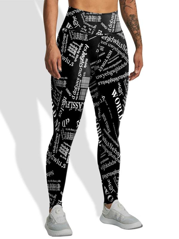 Women's All Over Letter Print High Waist Leggings, Casual Comfy Skinny Pants for Daily Wear, Ladies Bottoms for All Seasons