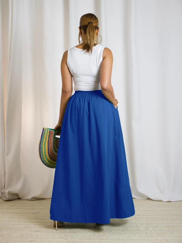 Women's Plain Drawstring High Waist Skirt, Casual Pocket Wrap Long Skirts for Summer, Maxi Skirt, Skirts for Women, Skirts for Summer, Ladies Bottoms for Beach Holiday Vacation