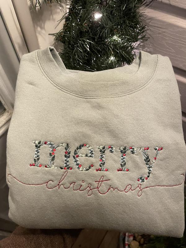 Merry Christmas Floral Embroidered Sweatshirt