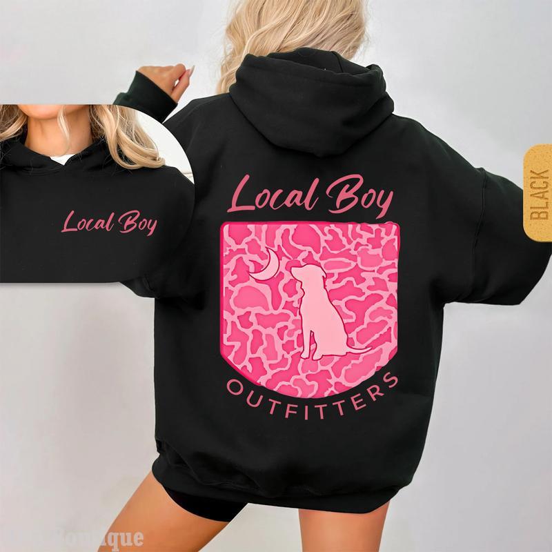 Local Boy Outfitters Hoodie, Pink Hunting Sweatshirt, Classic Camouflage Design Hoodie For Hunting, Adventure And Outdoor Style Shirt, Youthful And Comfortable Shirt For Women, Men