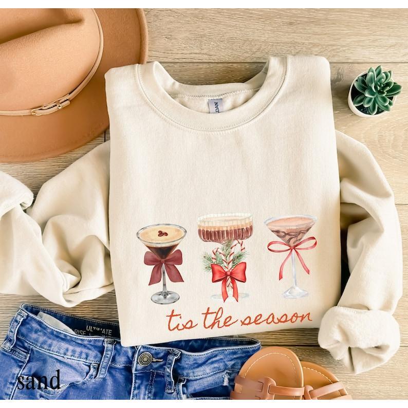 Espresso Martini Art Christmas Crewneck Sweatshirt, Espresso martini glass print, Christmas pullover sweatshirt for women, Christmas drink Q