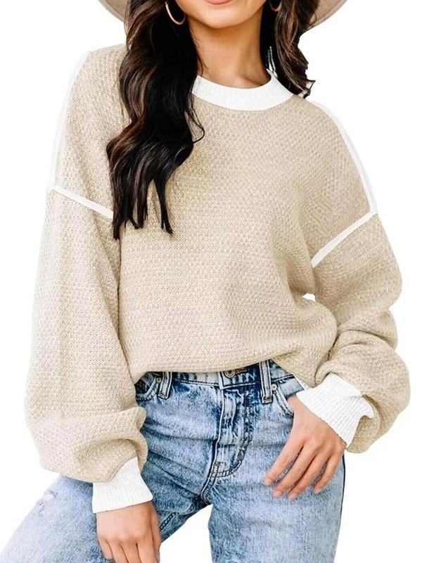 Women's Colorblock Striped Print Drop Shoulder Sweater, Casual Long Sleeve Round Neck Jumper for Fall & Winter, Fashion Ladies' Knitwear for Daily Wear