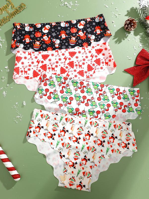 Women's Christmas Themed Cartoon Print Panty, Soft Comfy Breathable Seamless Knicker for Daily Wear, Women's Underwear for All Seasons