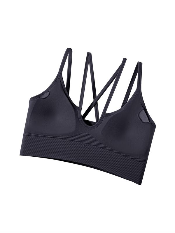 Women's Solid Color Criss Cross Wireless Bralette, Soft Comfortable Breathable Removable Padded Lingerie Top for Daily Wear, Lingerie for All Seasons