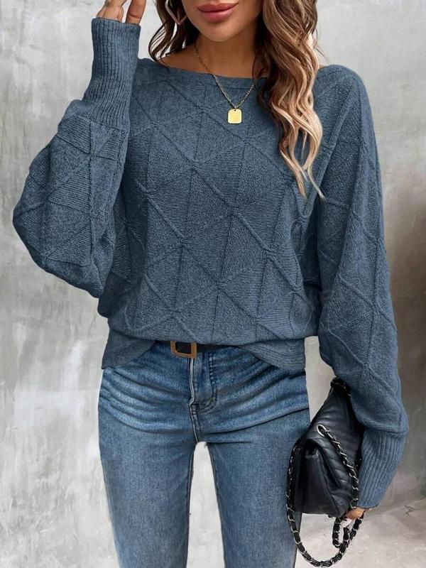 Women's Plain Textured Drop Shoulder Sweater, Casual Long Sleeve Boat Neck Jumper for Fall & Winter,  Fall Sweaters,  Fashion Ladies' Knitwear for Daily Wear