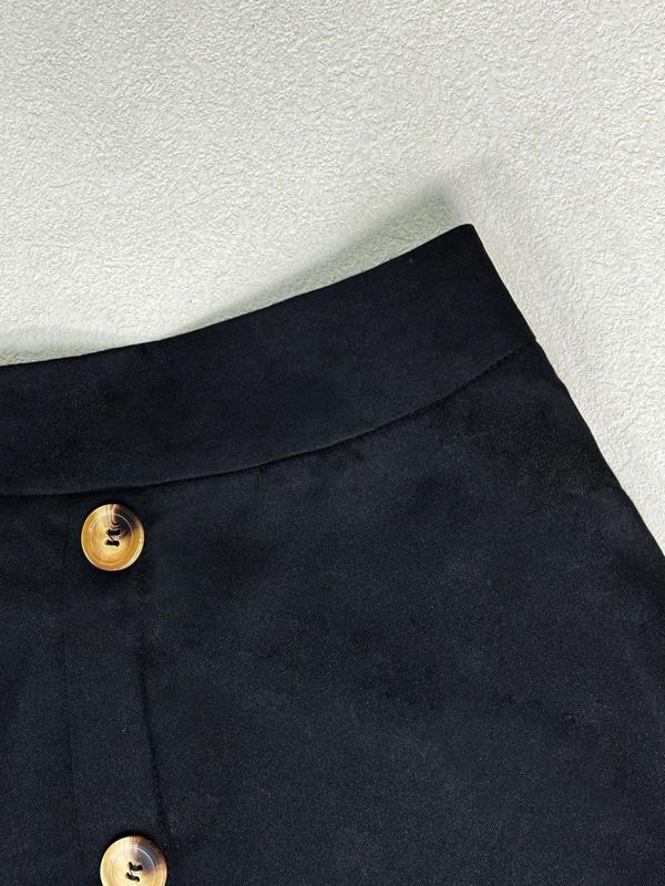 Women's Plain Fake Buttons Decor Midi Skirt, Elegant High Waist Skirt for Work Office Business, Ladies Spring & Fall Clothes