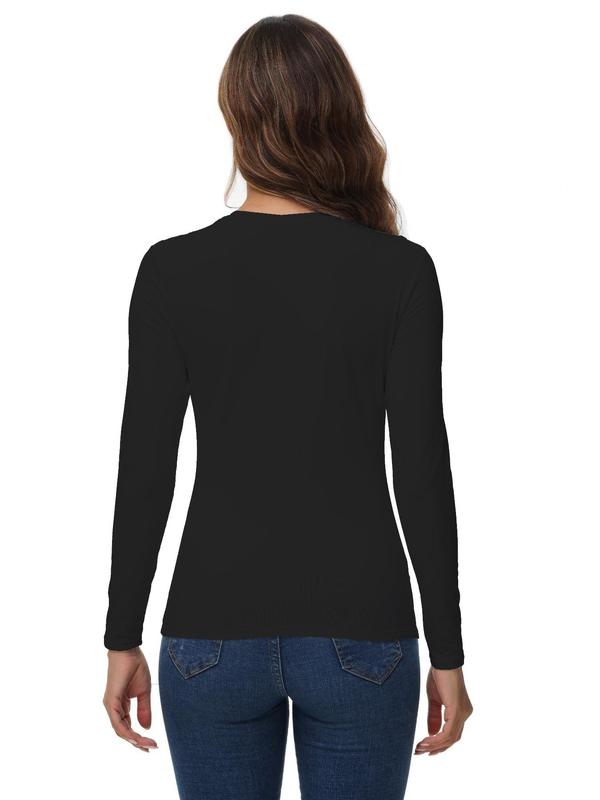 Women's Solid Round Neck Sports Thermal Underwear Top, Casual Comfy Breathable Long Sleeve T-shirt for Daily Wear, Ladies Sportswear for All Seasons