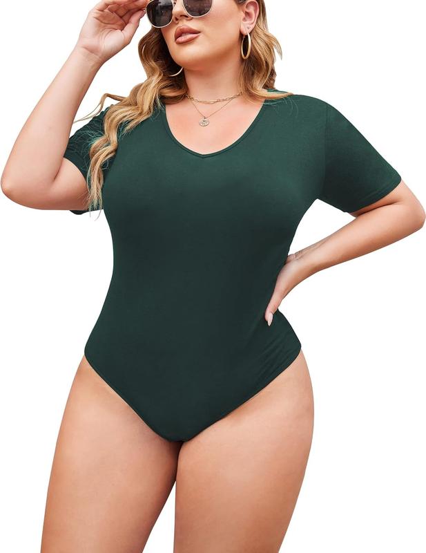 Holiday haul  IN'VOLAND Women's Bodysuit Plus Size Short Sleeve Scoop Neck Bodysuit Basic Top T Shirt Leotards Jumpsuits Fabric Womenswear shorts bodysuit dance clothing