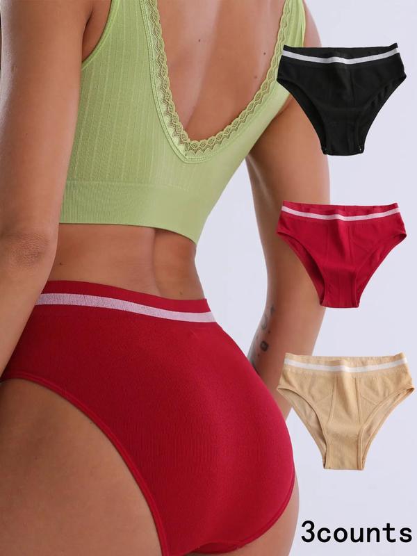 Women's 3pcs Minimalist Contrast Binding High Waist Knicker, Comfortable Breathable High Rise Underwear, Solid Color Panty, Simple Ladies Underwear for Daily Wear, Comfort Women's Lingerie & Underwear