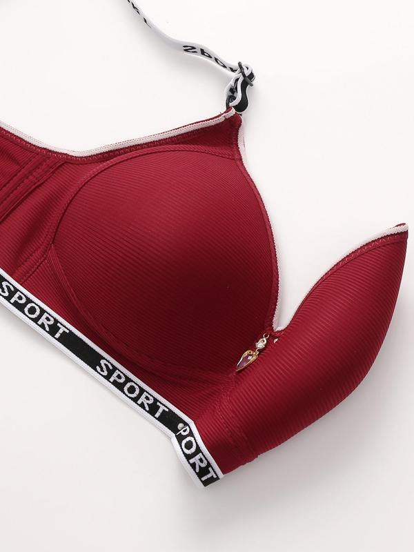 Women's Colorblock & Contrast Letter Tape Wireless Push Up Bra, Casual Soft Comfortable Rhinestones Decor Bra for Daily Wear, Women's Lingerie for All Seasons