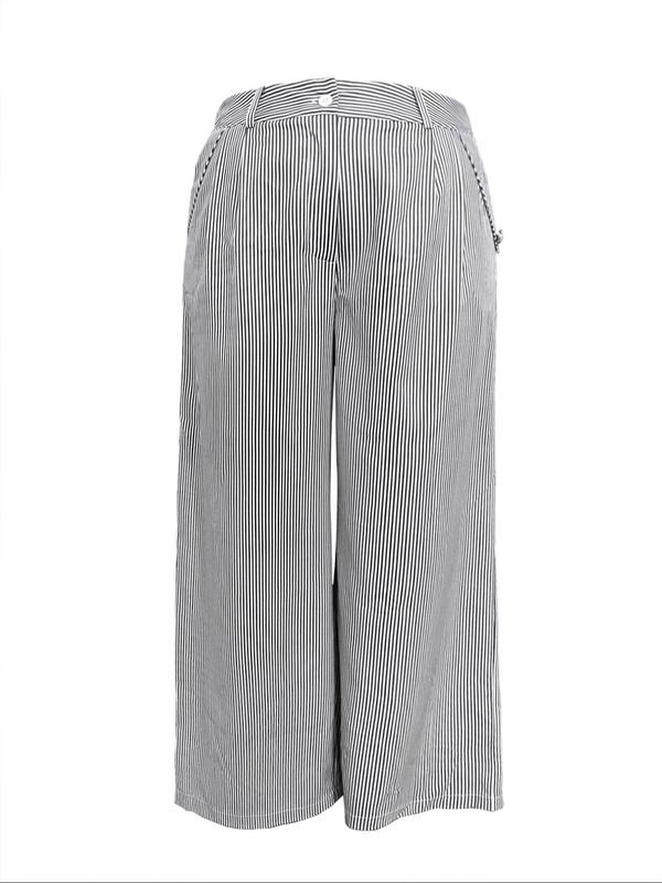  Striped Print Button Pocket Wide Leg Pants, Casual Comfy Trousers for Women, Women's Bottoms for Fall & Winter