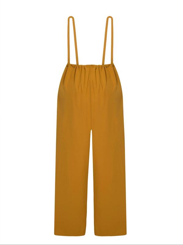 Women's Pocket Wide Leg Pinafore Pants, Comfy Pants, Casual Solid Color Bow Back Trousers, Summer Pants for Women, Women's Bottoms for Daily Wear