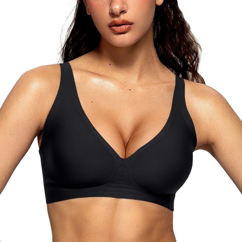 Vertvie Women Wireless Seamless Bras Deep V No Underwire Push Up Bras Wirefree Full Coverage Bralettes Plunge Sport T Shirt Bra Nylon Spandex