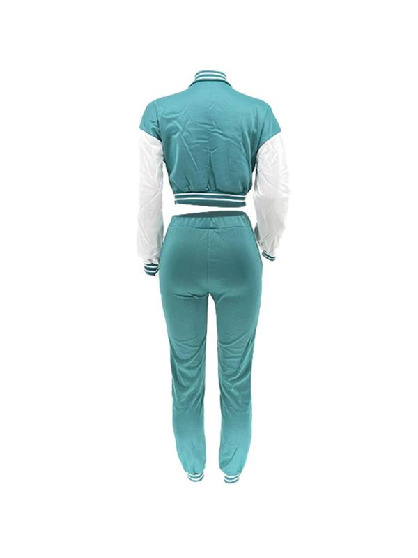 Two-piece Set Women's Letter Print Button Front Crop Varsity Jacket & High Waist Sweatpants, Casual Fashion Cozy Colorblock Print Two Piece Outfits for Daily Wear,  Two Piece Set Women, Ladies Fall & Winter Clothes