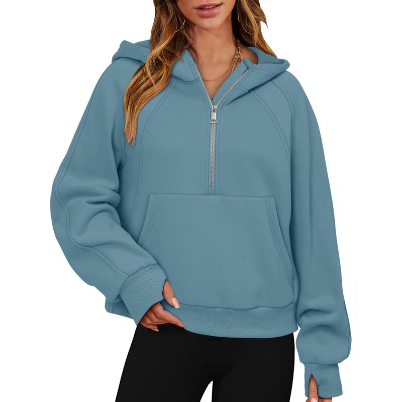 ONLYSHE Womens Sweatshirts Half Zip Cropped Pullover Fleece Quarter Zipper Hoodies Fall outfits Clothes Thumb Hole