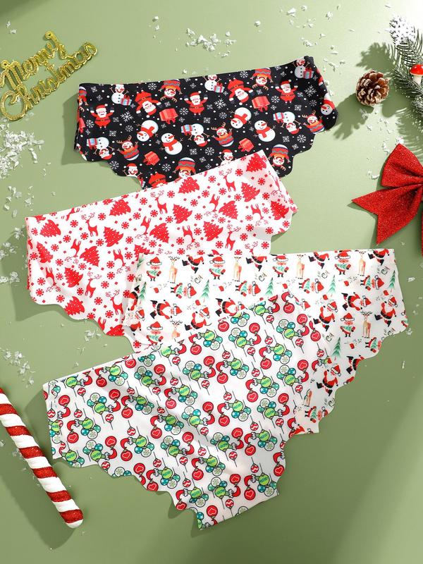 Women's Christmas Themed Cartoon Print Panty, Soft Comfy Breathable Seamless Knicker for Daily Wear, Women's Underwear for All Seasons