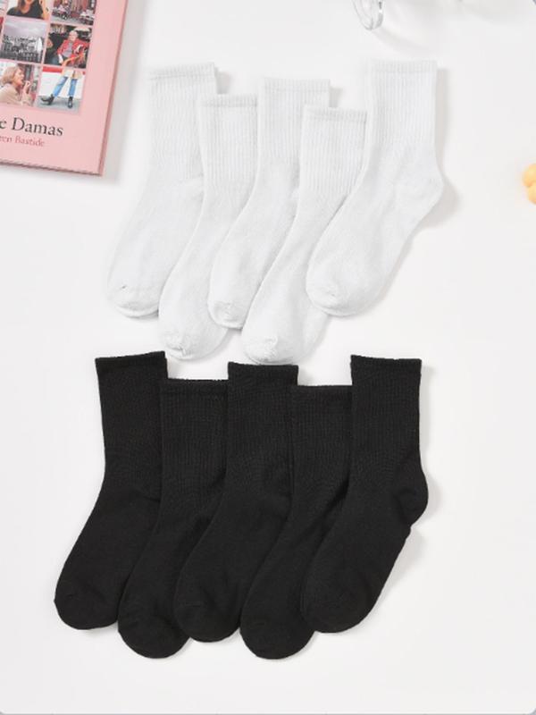 Women's 10 Pairs Solid Crew Socks, Basic Simple Mid Calf Socks for Daily Wear, Women's Socks for All Seasons