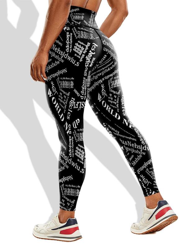 Women's All Over Letter Print High Waist Leggings, Casual Comfy Skinny Pants for Daily Wear, Ladies Bottoms for All Seasons