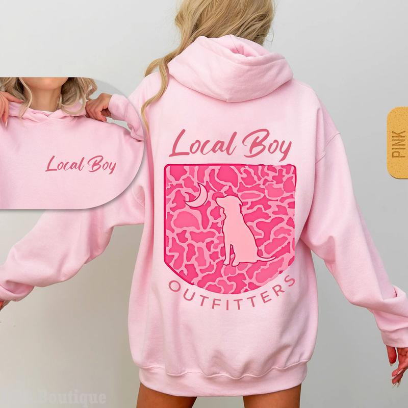 Local Boy Outfitters Hoodie, Pink Hunting Sweatshirt, Classic Camouflage Design Hoodie For Hunting, Adventure And Outdoor Style Shirt, Youthful And Comfortable Shirt For Women, Men