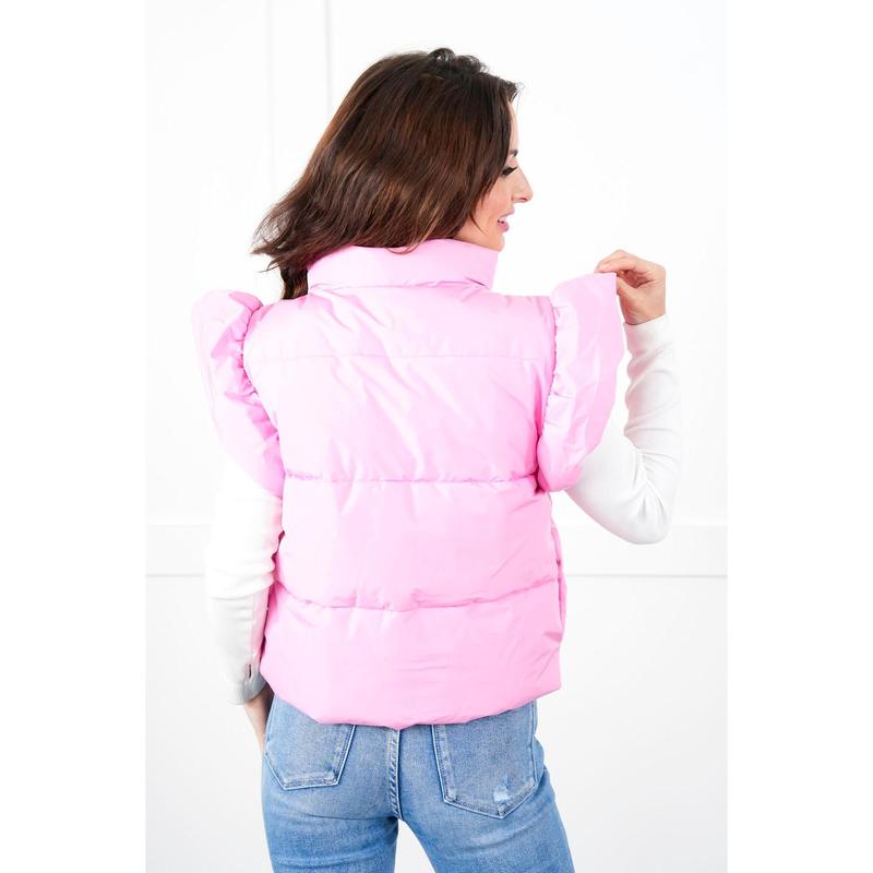 Pink Zip-Up Puffer Vest with Bow Detail