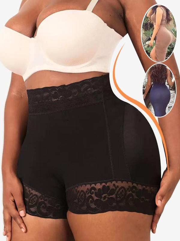 Women's Contrast Lace High Waist Shapewear Shorts, Tummy Control Butt Lifting Shapewear Bottoms,  Shaper for Daily Wear