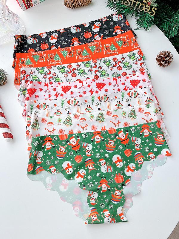 Women's Christmas Themed Cartoon Print Panty, Soft Comfy Breathable Seamless Knicker for Daily Wear, Women's Underwear for All Seasons