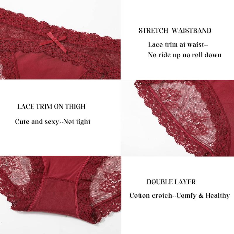 LEVAO 6-Piece Suit Women Sexy Lace Underwear Breathable Hipster Panties Brief Stretch Seamless Bikini Briefs S-XXL