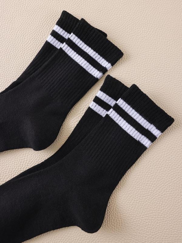 Women's 2 4 Pairs Striped Print Crew Socks, Ribbed Athletic Running Comfy Breathable Mid Calf Socks for Women, Multipack Mid Tube Sports Socks, Women's Socks & Hosiery