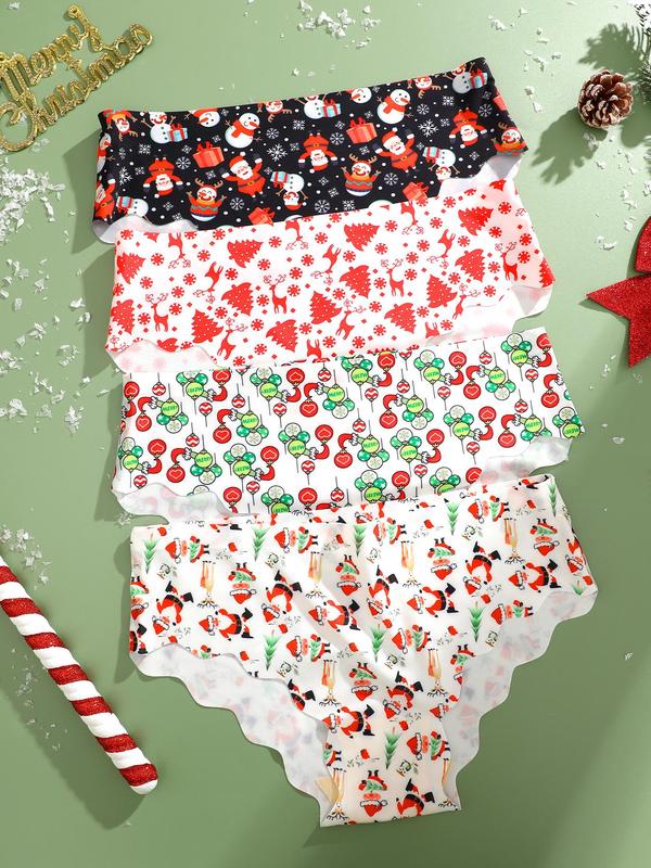 Women's Christmas Themed Cartoon Print Panty, Soft Comfy Breathable Seamless Knicker for Daily Wear, Women's Underwear for All Seasons