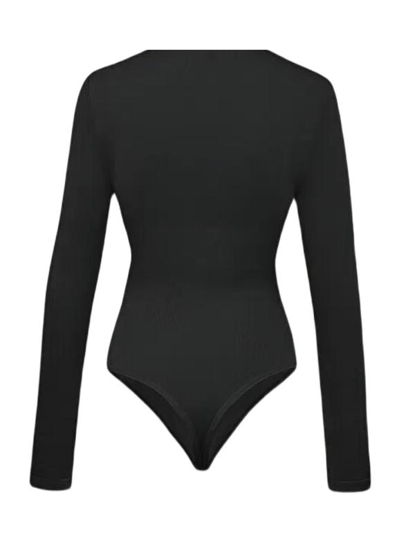 Women's Solid Round Neck Long Sleeve Shapewear Bodysuit, Casual Comfy Tummy Control Butt Lifting Shaper, Ladies Shapewear for All Seasons