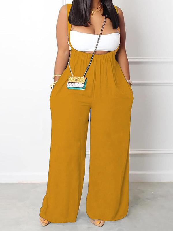 Women's Pocket Wide Leg Pinafore Pants, Comfy Pants, Casual Solid Color Bow Back Trousers, Summer Pants for Women, Women's Bottoms for Daily Wear