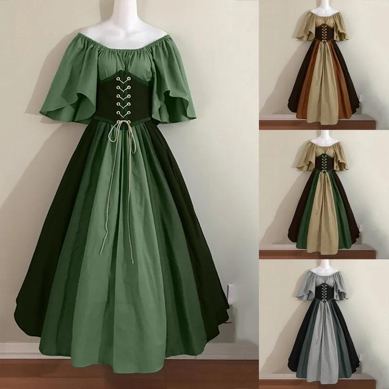 Palace Medieval Costumes Women Dress Vintage Victoria Lace Up Carnival Party Long Dress Robe Cosplay Clothing Lady Corset Dress Womenswear Accessories Womenswear Accessories Underwear Comfort Dresse Gowns