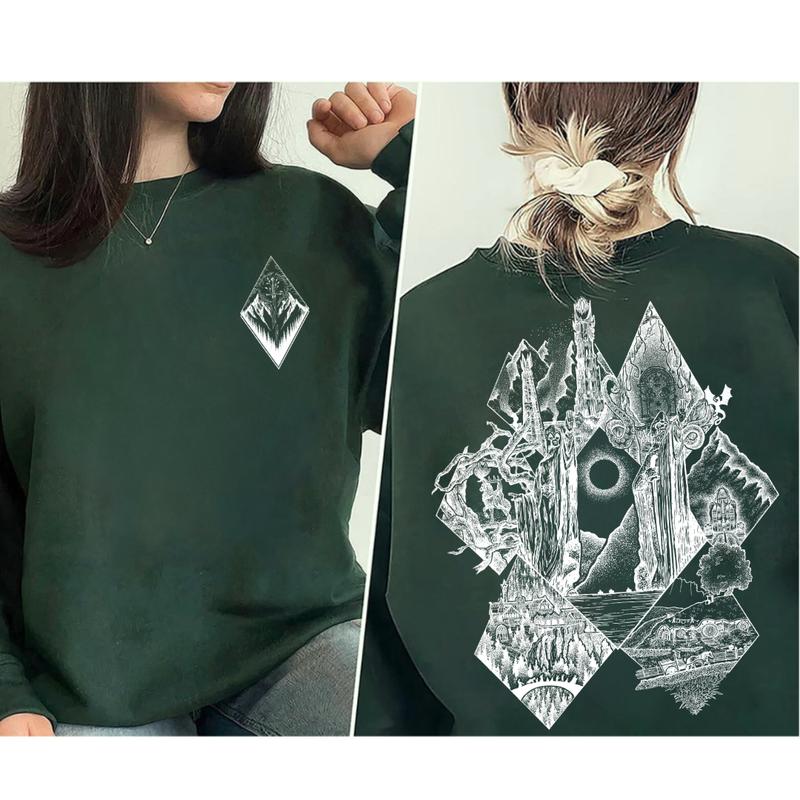 LOTR Middle Earth 2 Sides Tshirt, Lord of The Rings Menswear and Womenswear Sweatshirt, The Hobbit Tolkien Vintage Cotton Hoodie Graphic