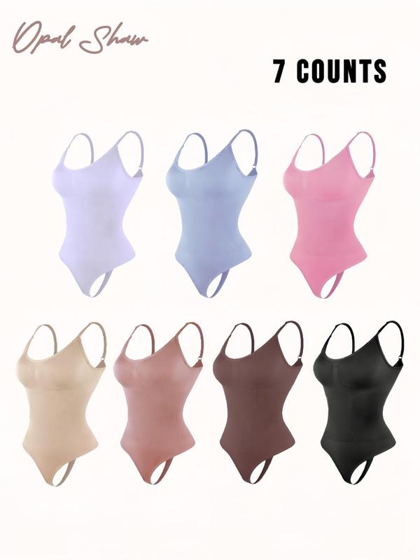 Women's Solid Scoop Neck Bodysuit, Comfort Thin Adjustable Strap Backless Cami Bodysuit, Tummy Control Butt Lifting Shapewear for Daily Wear