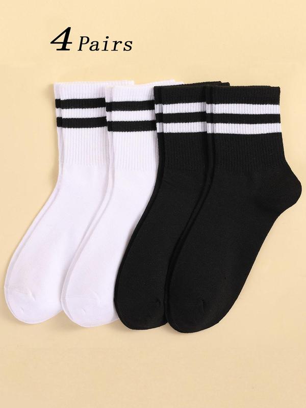 Women's 2 4 Pairs Striped Print Crew Socks, Ribbed Athletic Running Comfy Breathable Mid Calf Socks for Women, Multipack Mid Tube Sports Socks, Women's Socks & Hosiery