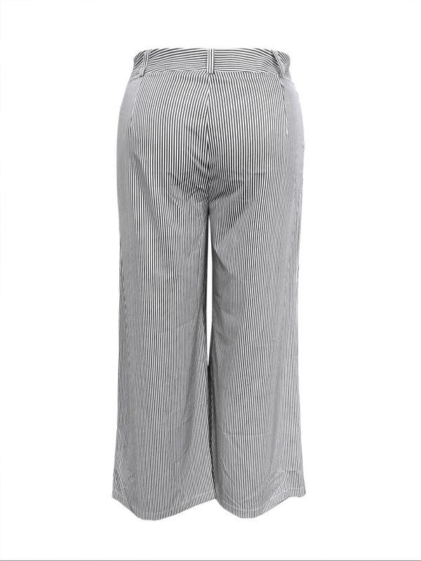  Striped Print Button Pocket Wide Leg Pants, Casual Comfy Trousers for Women, Women's Bottoms for Fall & Winter