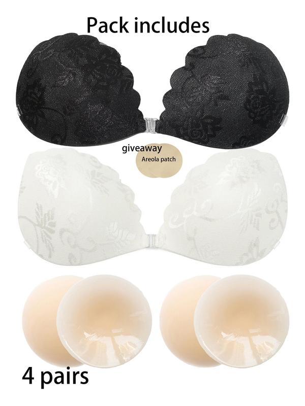 Women's Solid Scallop Trim Floral Lace Nipple Cover, Invisible Comfortable Self Adhesive Bra for Daily Wear, Lingerie Accessories for Daily Wear