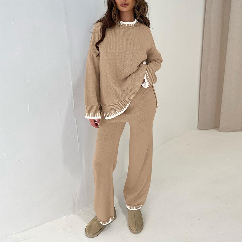 PrettyGarden Women's 2 Piece Knit Sweater Outfit Casual Long Sleeve Pullover Wide Leg Pants Tracksuit Loungewear Set